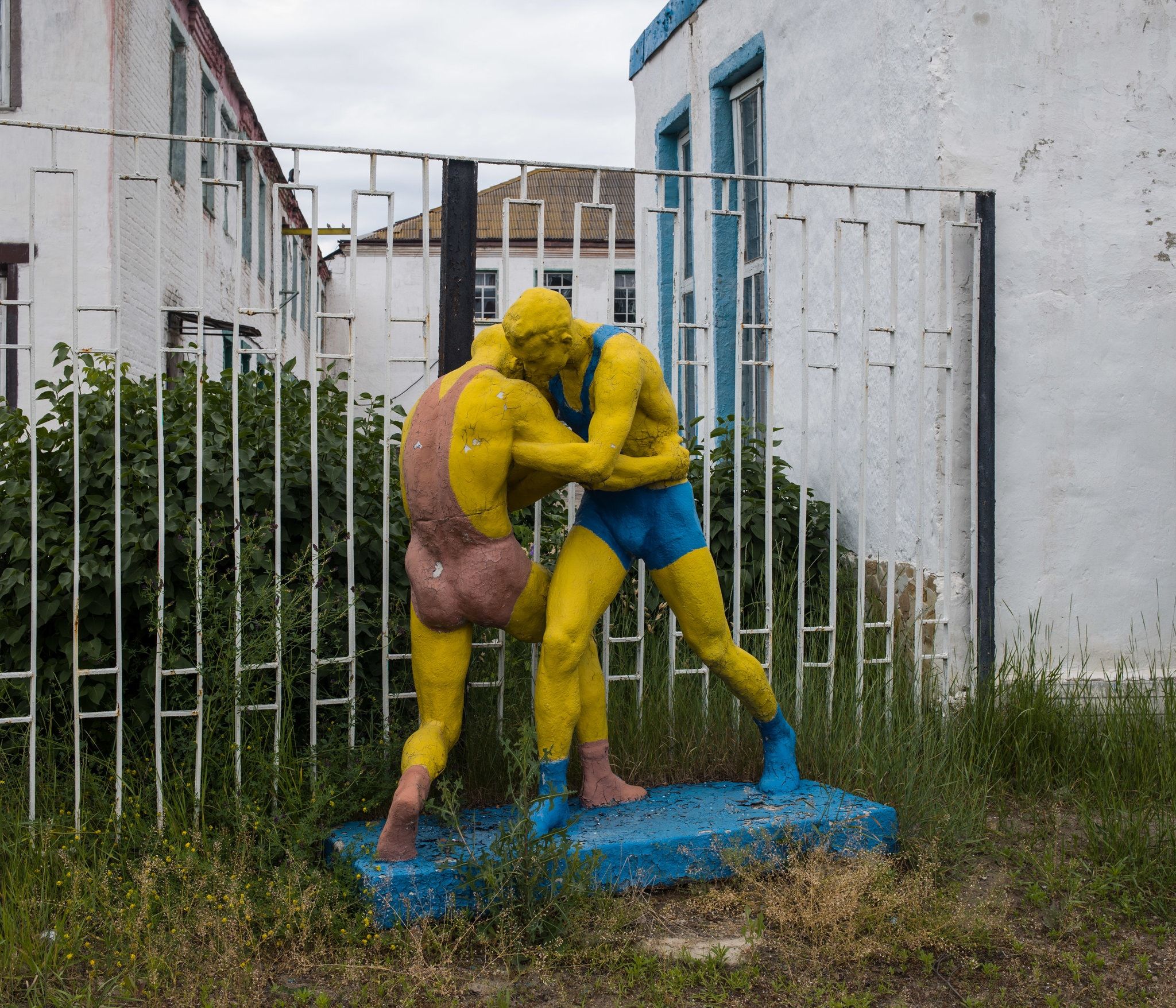 Statue of wrestlers at the juvenile prison in Kharkiv. Image by Misha Friedman. Ukraine, undated.