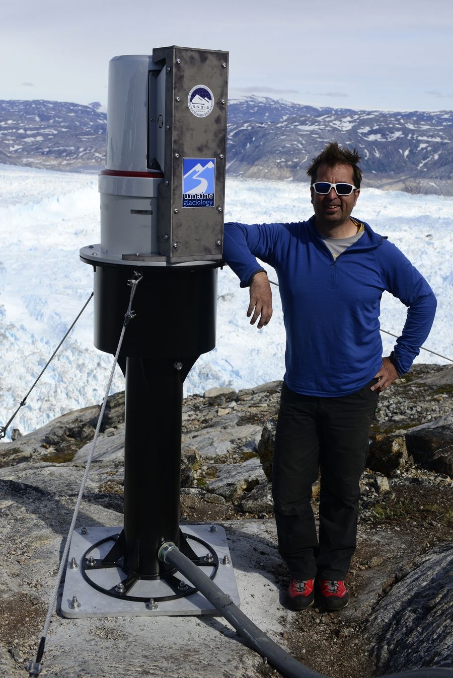 “We didn’t anticipate the changes that happened (in Greenland) in the last ten or 15 years,” says glaciologist Gordon Hamilton. “The ice sheet has waxed and waned with time for sure, but I don’t think it’s been through such a large set of changes in such a short period of time.” Hamilton hopes the new high-definition laser scanner he and his colleagues have just installed on the rim of Greenland's Helheim glacier will help keep pace better with the rapid changes in the region. Greenland, 2015. Image by Ari 