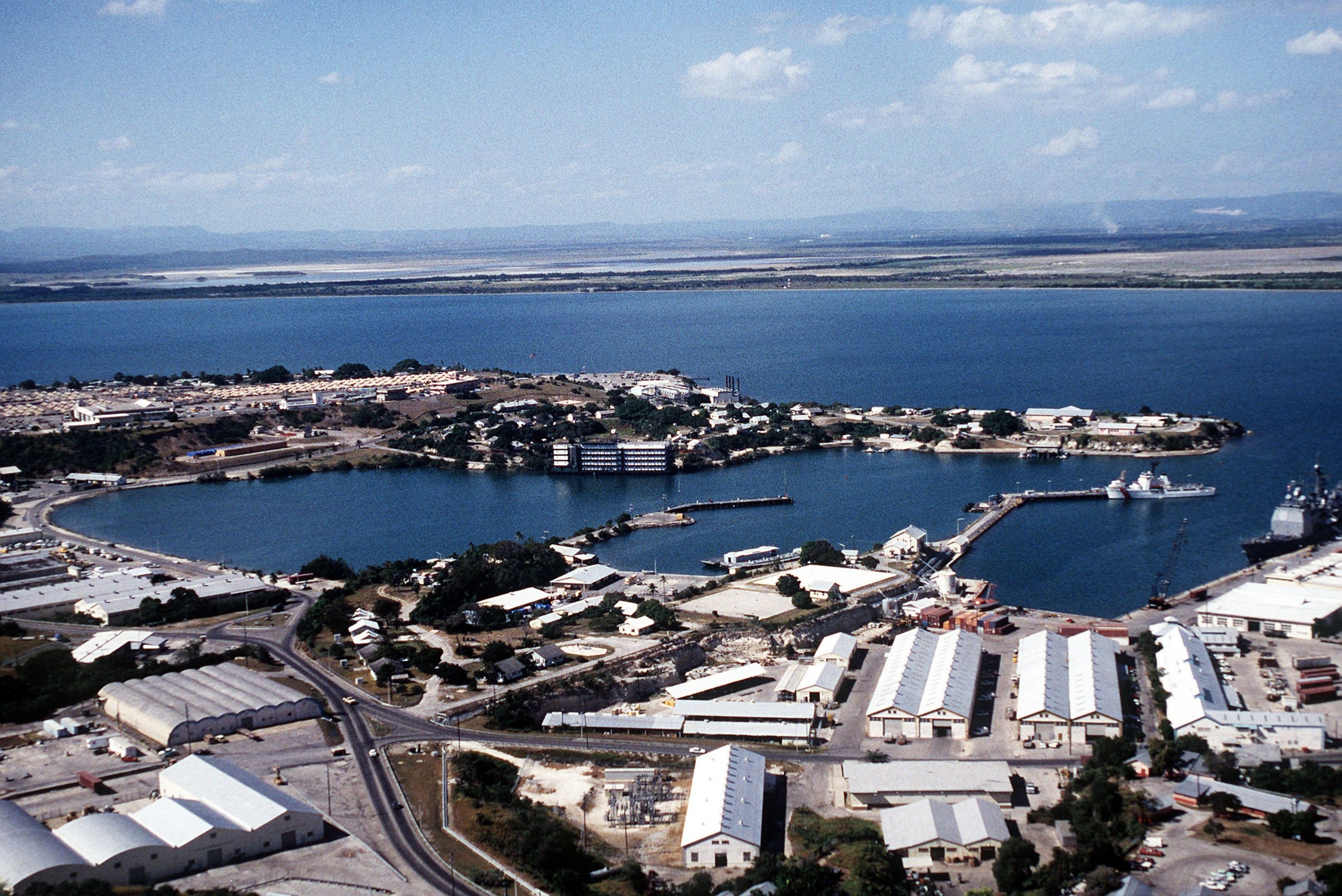 Aerial view of the Guantanamo Bay Naval Base. Image by Everett Collection / Shutterstock. United States, 1995.