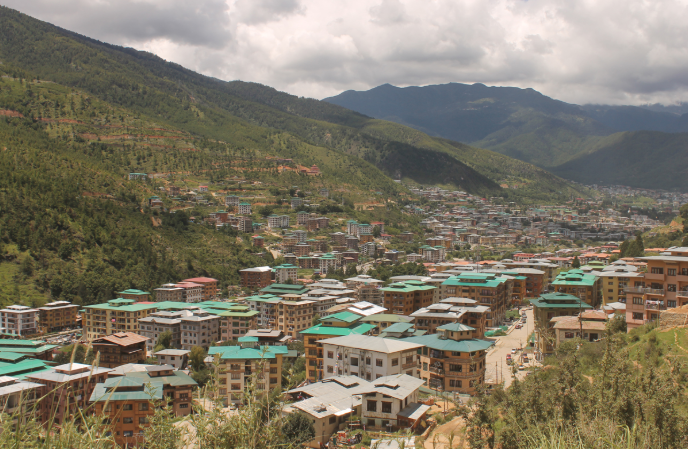 Thimphu is the capital city of Bhutan, located in the western part of the country. It is a city of about 115,000 people in a country with 750,000 people in total. The city has developed rapidly in the past few decades and continues to expand. Image by Emma Johnson. Bhutan, 2019.
