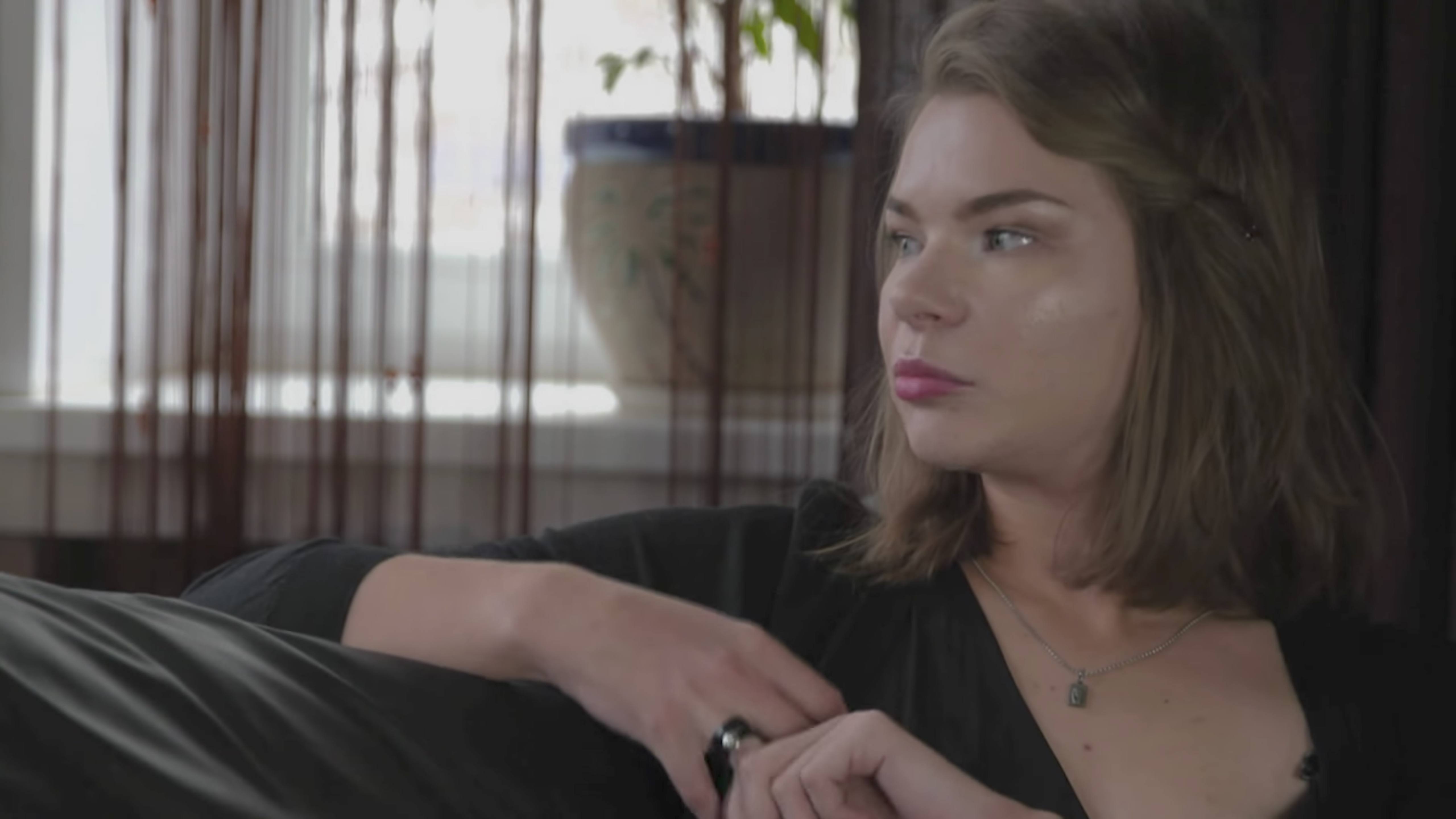 Anna Zhavnerovich spoke with Nick Schifrin about domestic violence in Russia. Still from video. Russia, 2017.