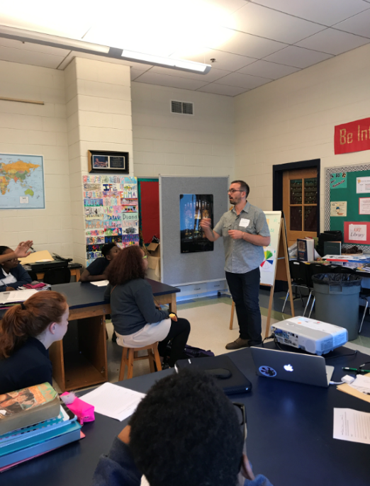 Peter DiCampo kicks off the Everyday DC project at Hardy Middle School. Image by Stephen Newbold. United States, 2017.