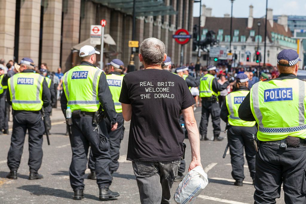 An anti-'free Tommy Robinson' demonstration in London. Image by Mark Ramsay [CC BY 2.0].  United Kingdom, 2018.