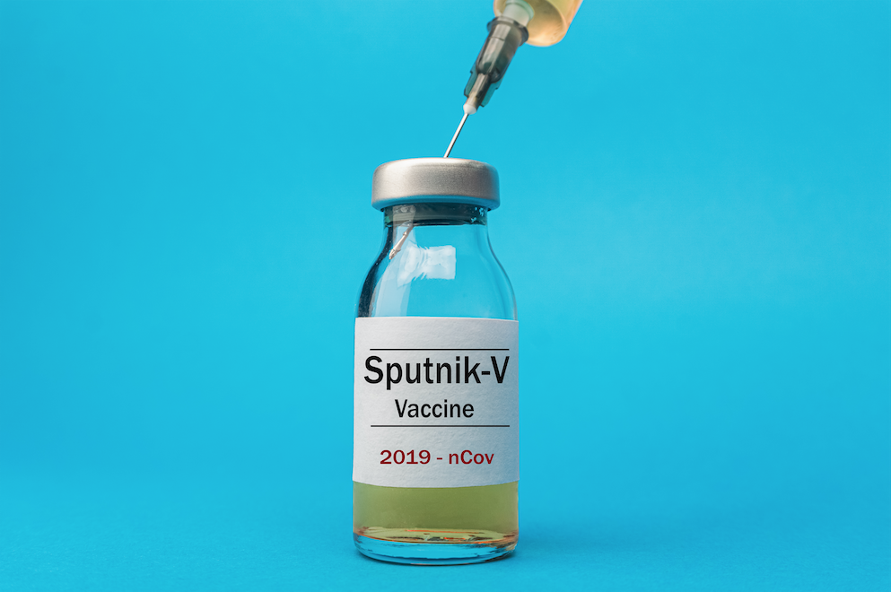 Concept of the Russian vaccine Sputnik-V. Image by Seda Servet / Shutterstock. 2020.