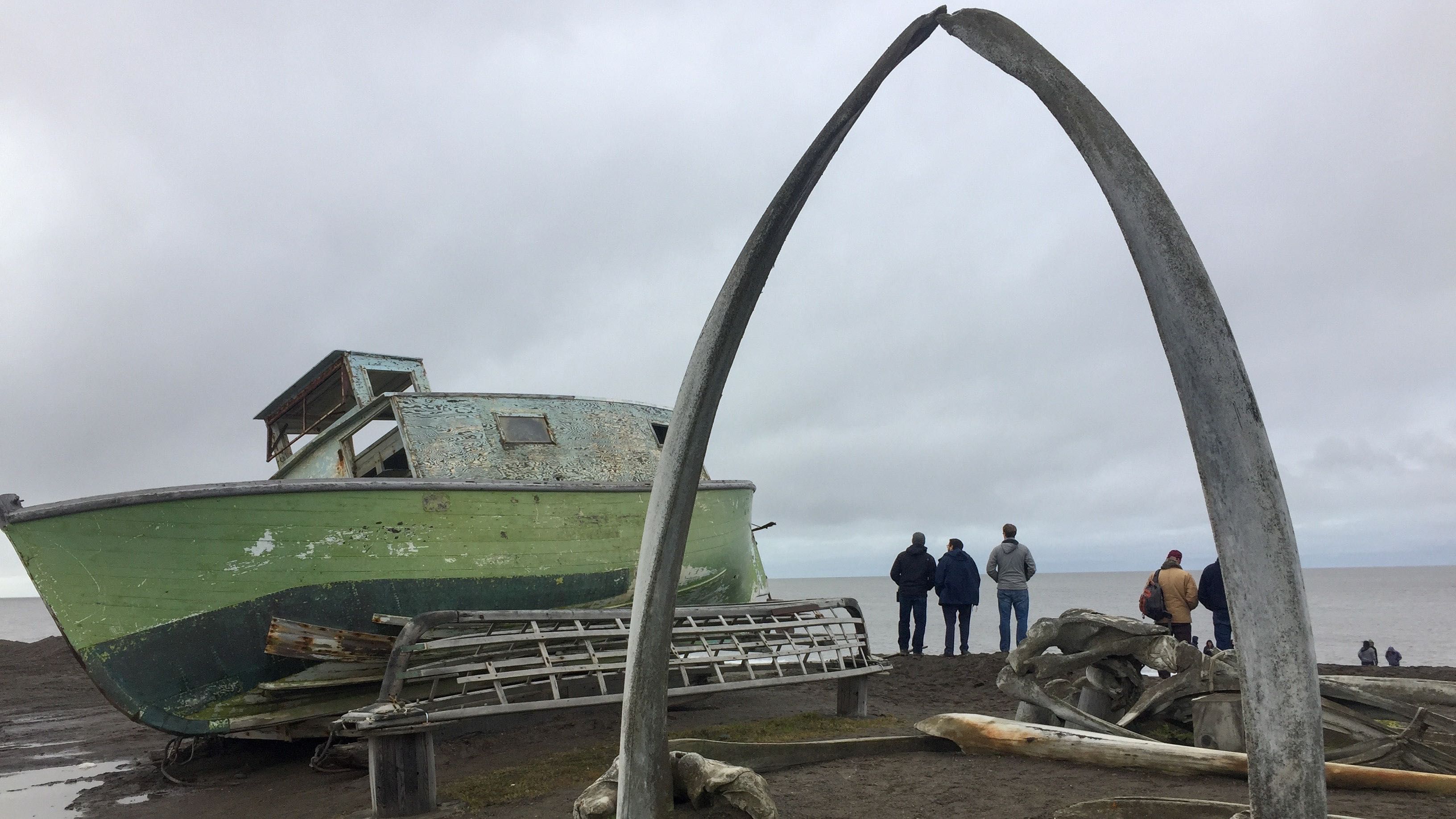 Bowhead whale bones form an arch on the beach near in the Iñupiaq community of Utqiagvik, Alaska, once known as Barrow. Whales have been a crucial food source along the harsh and isolated Arctic coast for millenia. Image by Amy Martin. Alaska, 2018.