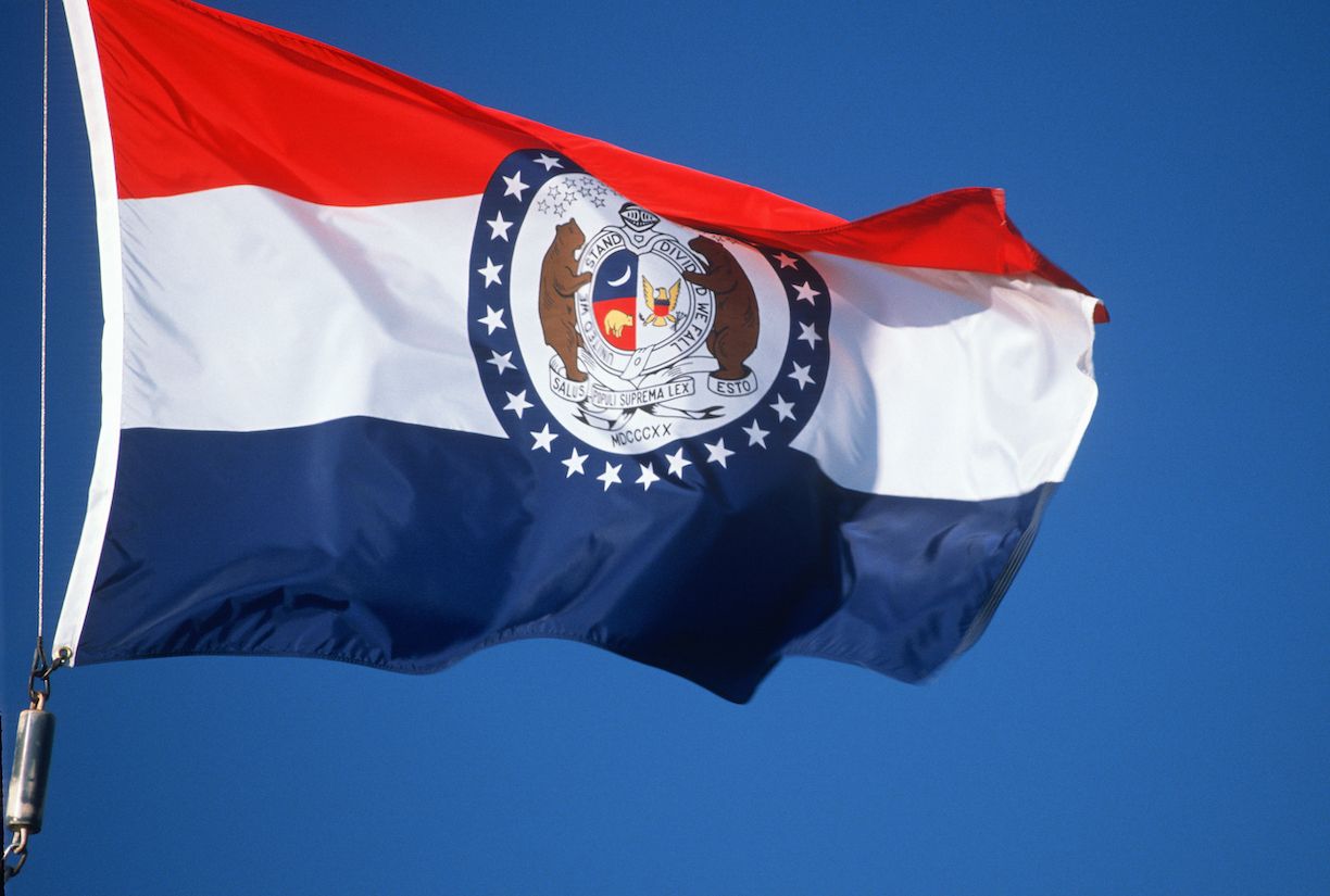 State flag of Missouri. Image by Joseph Sohm / Shutterstock. United States, undated.