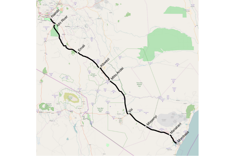 Mombasa-Nairobi Standard Gauge Railway Map. Image courtesy of Wikimedia Commons [CC BY 4.0].