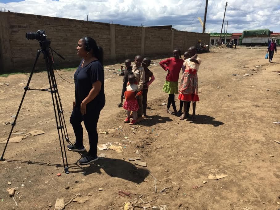 Janelle Richards shooting an interview in Narok. Image by Thomas Gathoni. Kenya, 2017.

