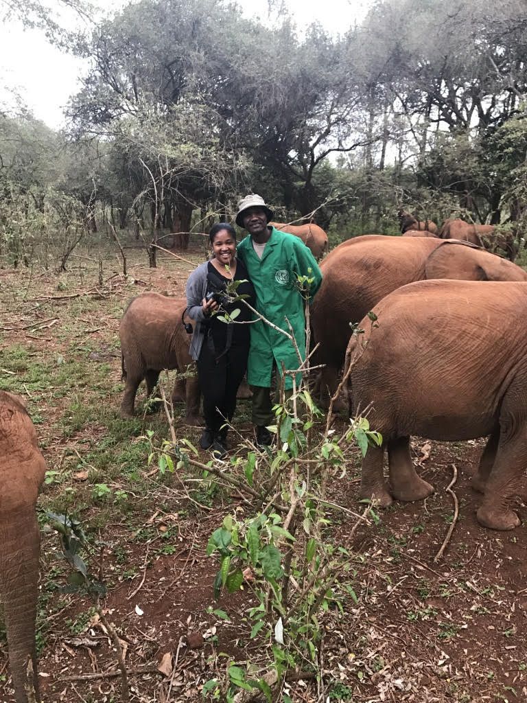 Janelle Richards with keeper Peter Mbulu in Nairobi. Image by Thomas Gathoni. Kenya, 2017.

