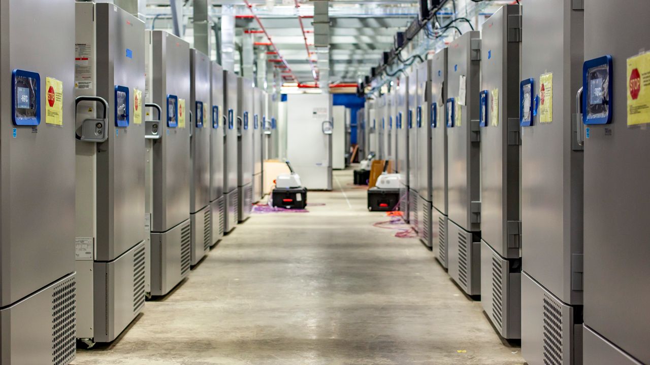 Pfizer has constructed this freezer “farm” in Kalamazoo, Michigan, to store its COVID-19 vaccine at temperatures below –70°C. Image courtesy of Pfizer. United States, 2020.