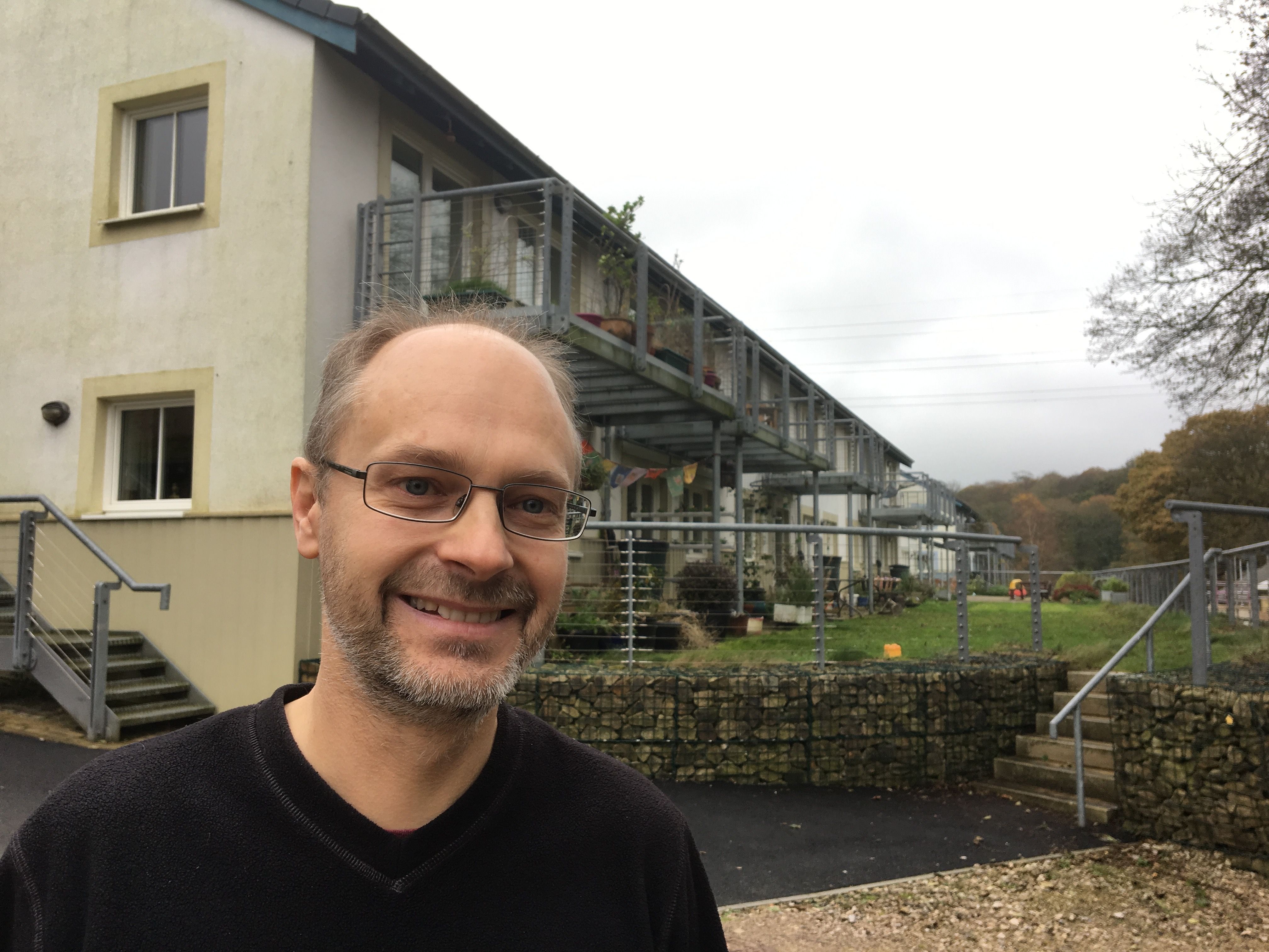 Stuart Parkinson, executive director of Scientists for Global Responsibility, and one of the founders of an eco-community outside Lancaster. Image by Matt Kennard. United Kingdom, 2017.