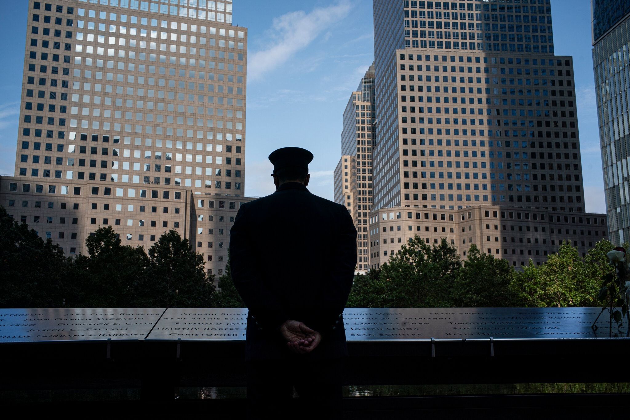 A memorial to the victims of the Sept. 11, 2001, attacks this year in New York. The start of the trial of the accused mastermind Khalid Shaikh Mohammed and four accused co-conspirators will now start on Nov. 7, 2021, at the earliest. Image by Todd Heisler/The New York Times. United States, 2020.