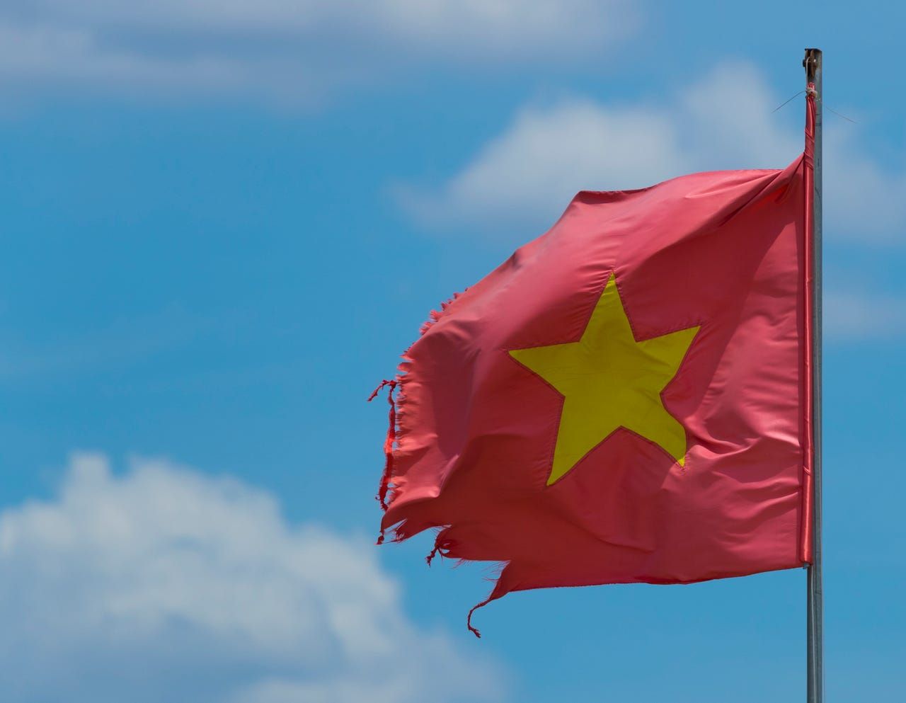 The Vietnamese flag flies at TH Milk's operations in Nghia Son, Vietnam. Image by Mark Hoffman. Vietnam, 2019.