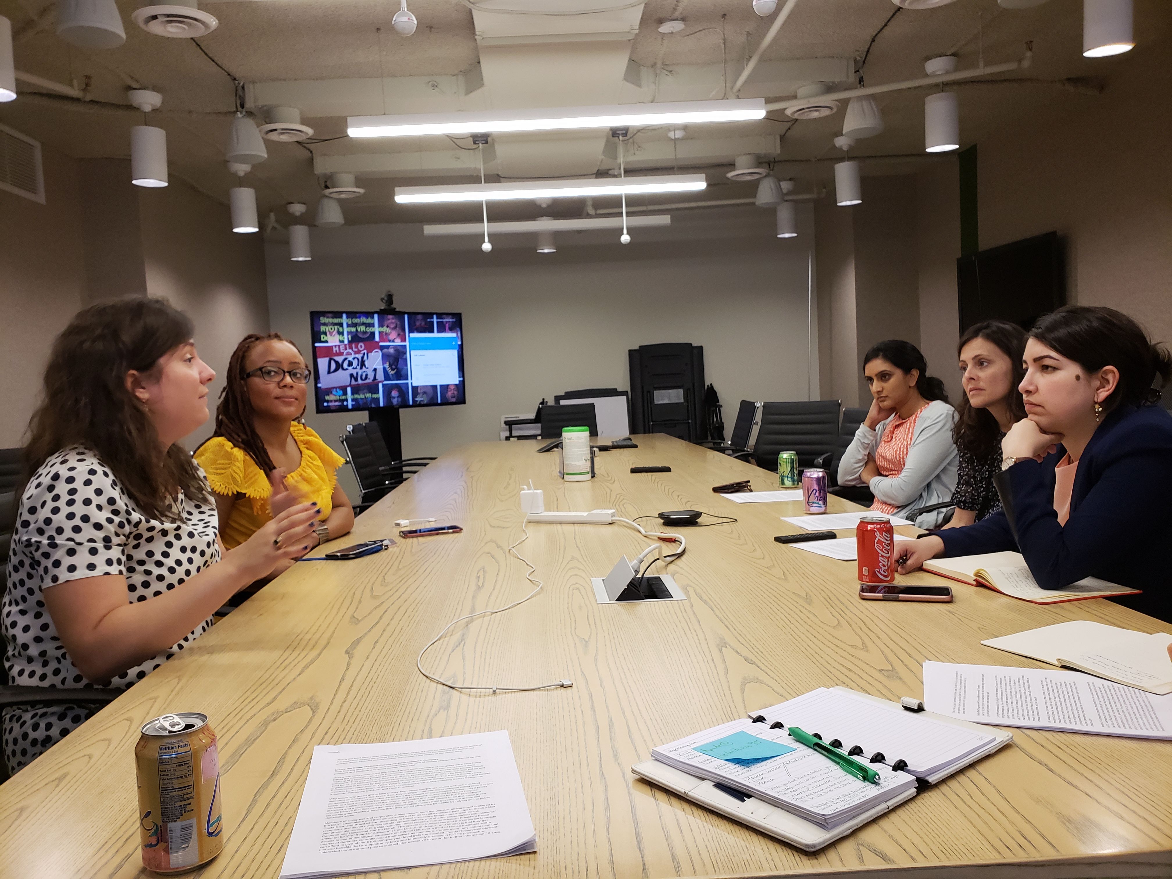 The fellows get a crash course on collecting quality audio and video in the field during a visit to Huffington Post. Image by Kayla Sharpe. Washington, D.C., 2018.