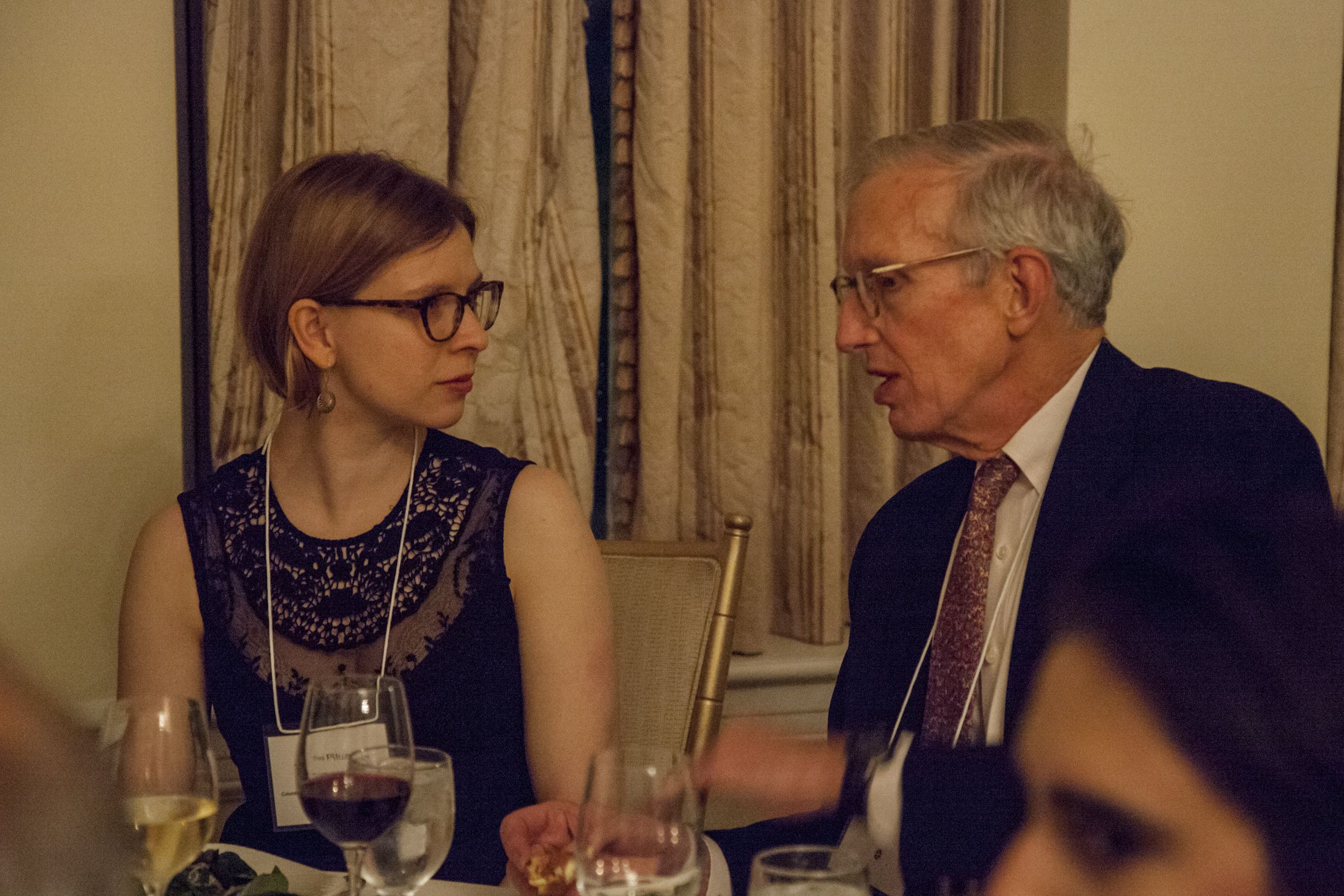 Student fellow Liz Scherffius with Richard Moore of the Board of Directors. Image by Jin Ding. United States, 2018.