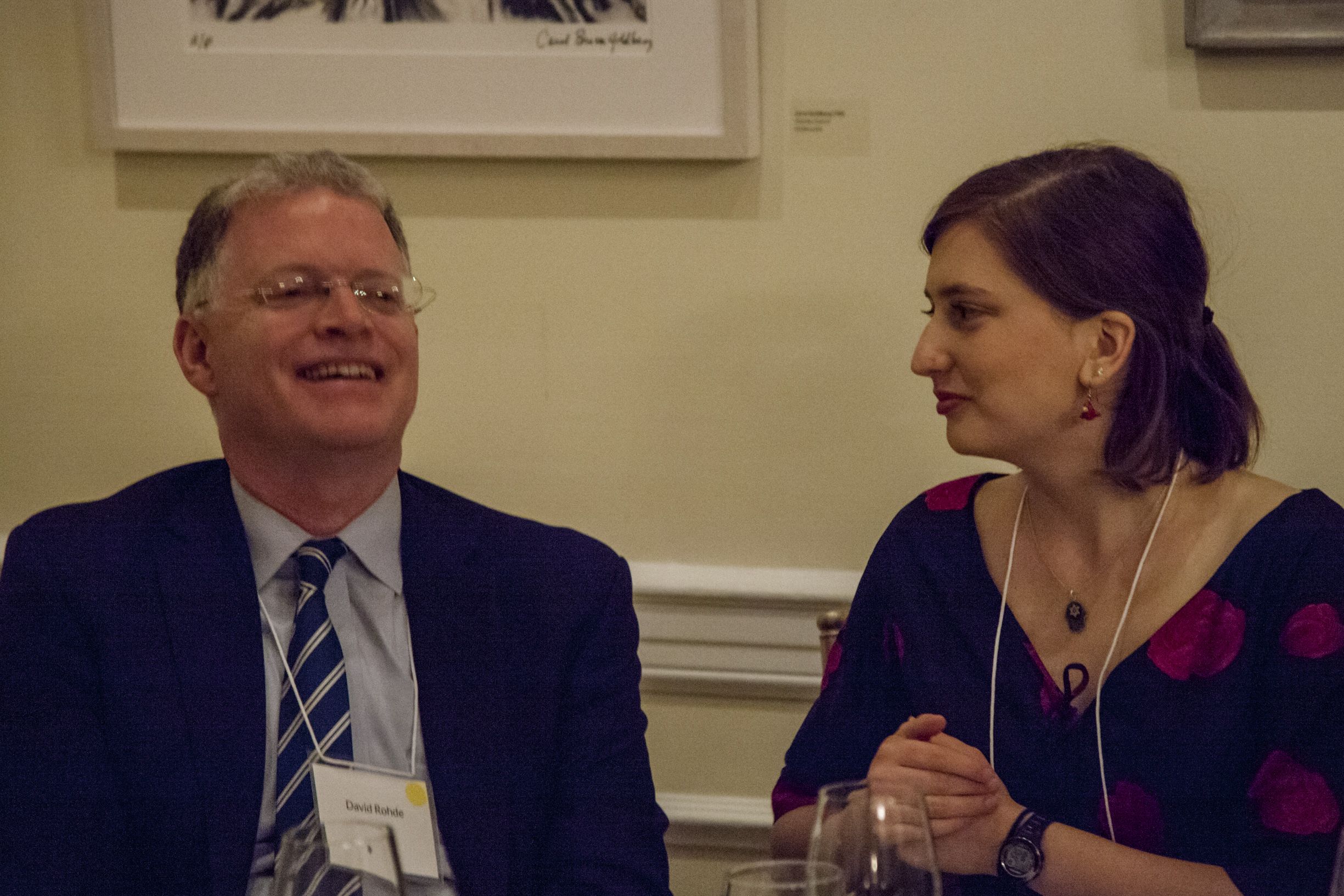 David Rohde of the Board of Directors talking with student fellow Julia Friedmann. Image by Jin Ding. United States, 2018.