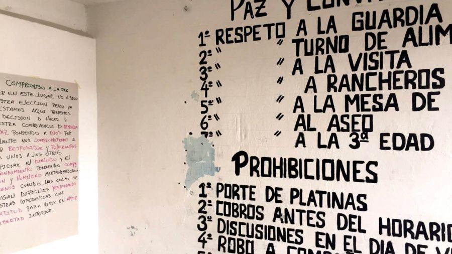 Prison inmates at El Bosque penitentiary in Barranquilla, Colombia, have hung their written commitments to peace and co-existence on the walls, after participating in workshops on conflict resolution following Colombia's 2016 peace treaty. Image by Adriana Cómbita. Colombia, 2018.
