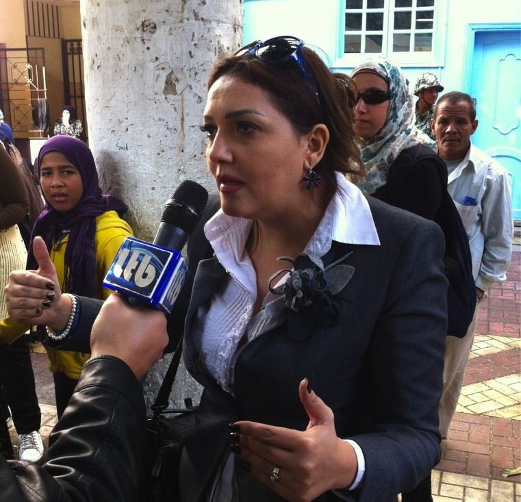 Candidate Gamila Ismail at polling station on Kasr Al Aini St. Egypt, 2011.