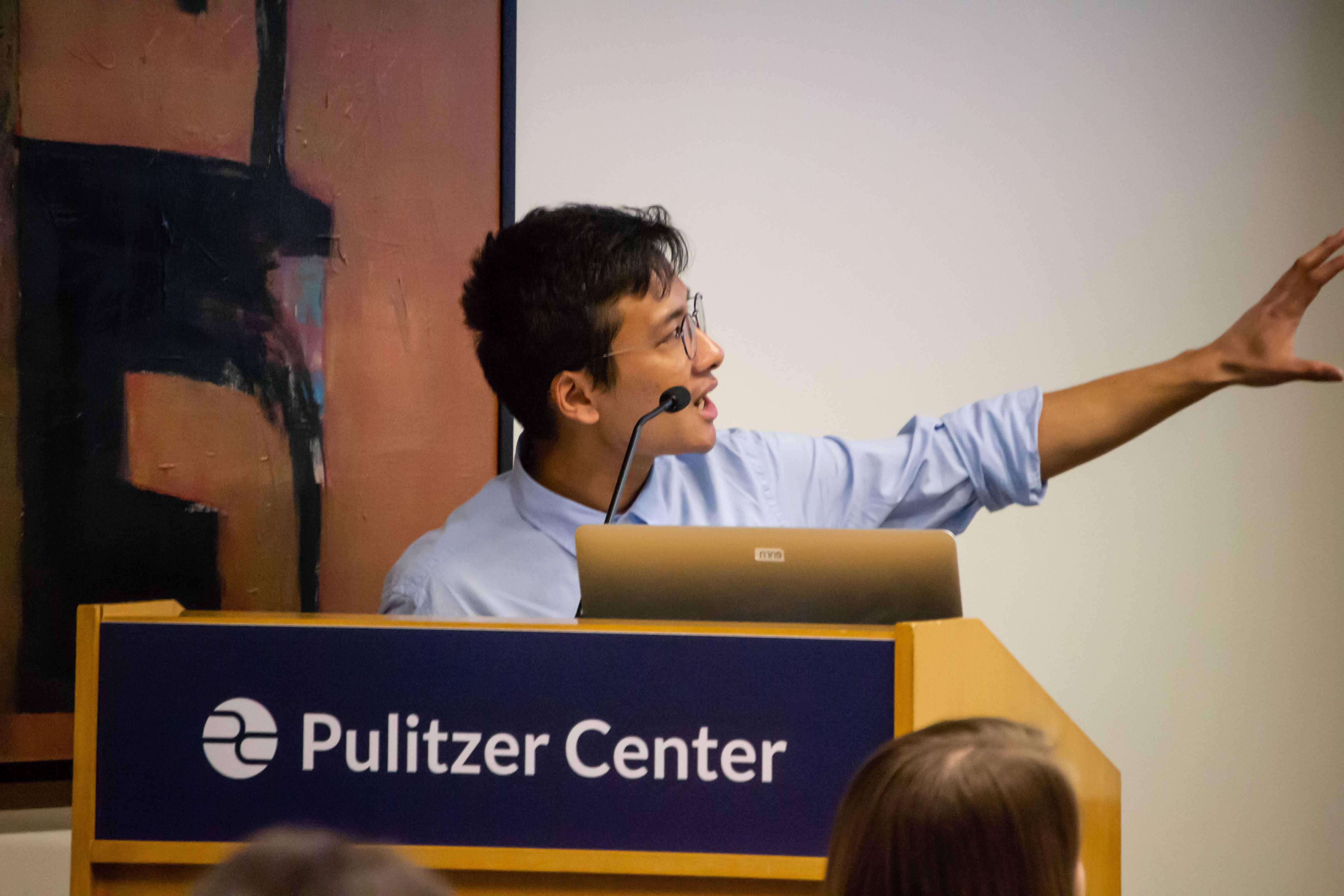 Ursus Gurung (City Colleges of Chicago) gestures to the screen during his presentation of "Nepali-Americans in the U.S." on Day One of Washington Weekend. Gurung presented for the "Cultural Identity" panel. Image by Nora Moraga-Lewy. United States, 2019.