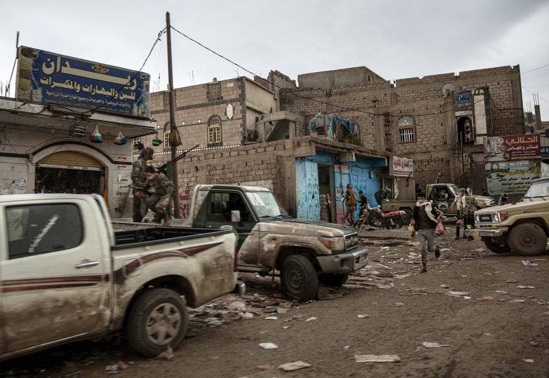 Yemenis make their way, Aug. 4, 2019, on a road in Dhale province, where African migrants cross to continue their journey through Yemen - and an active frontline between Houthi rebels and militiamen backed by the Saudi-led coalition. Image by AP Photo / Nariman El-Mofty. Yemen, 2019.