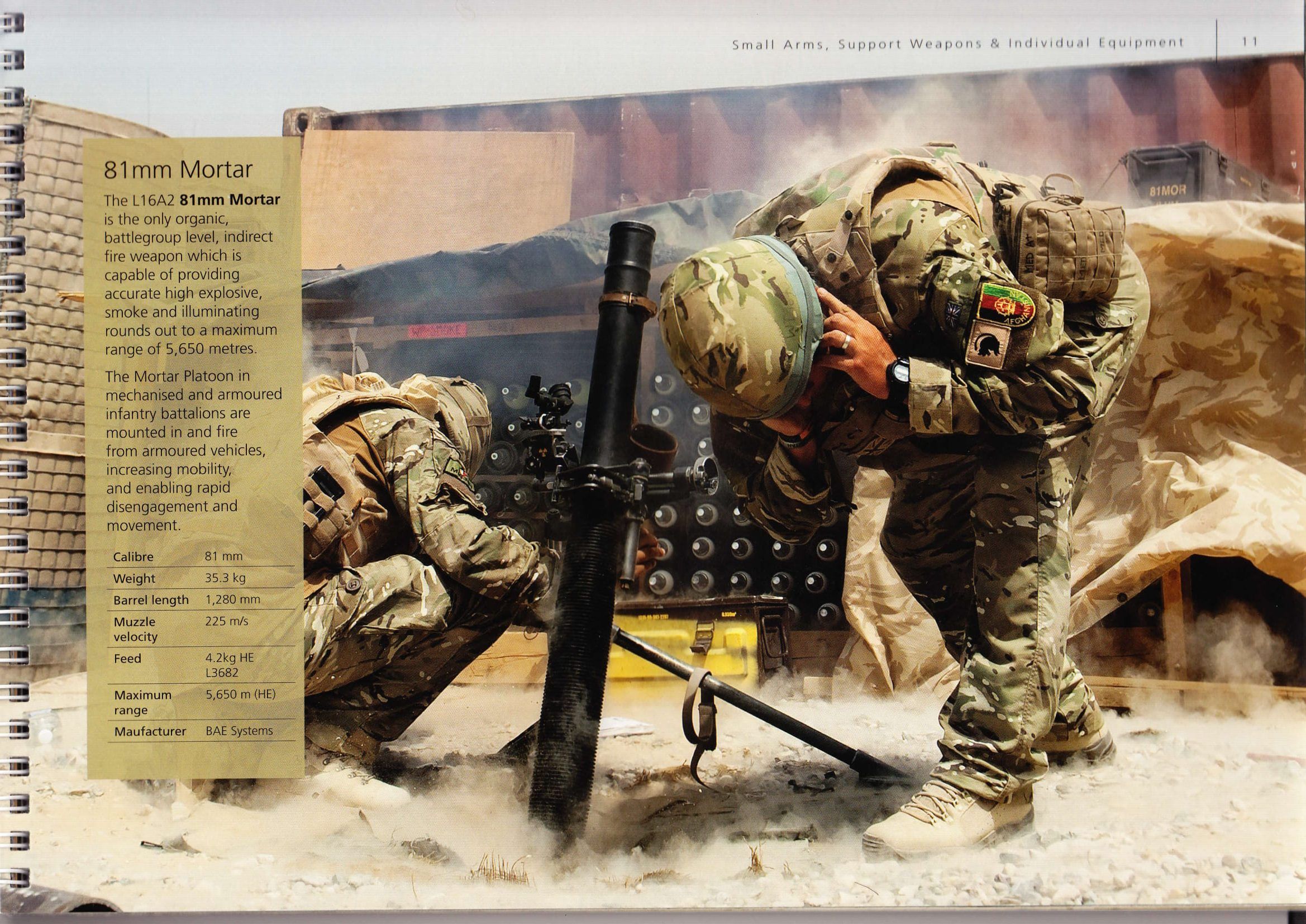 Army Equipment Catalogue advertising BAE Systems Mortar. Image by Matt Kennard. England, 2017.