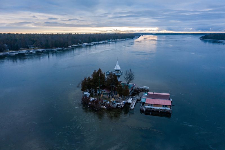 Dollar Island at Les Cheneaux Islands on Lake Huron in the Upper Peninsula of Michigan on Nov. 20, 2019. Kenneth Kloster Sr., also known as " Captain Ken," bought the island in 1981 right before the record-setting high water levels of 1986. Image by Zbigniew Bzdak / Chicago Tribune. United States, 2020.