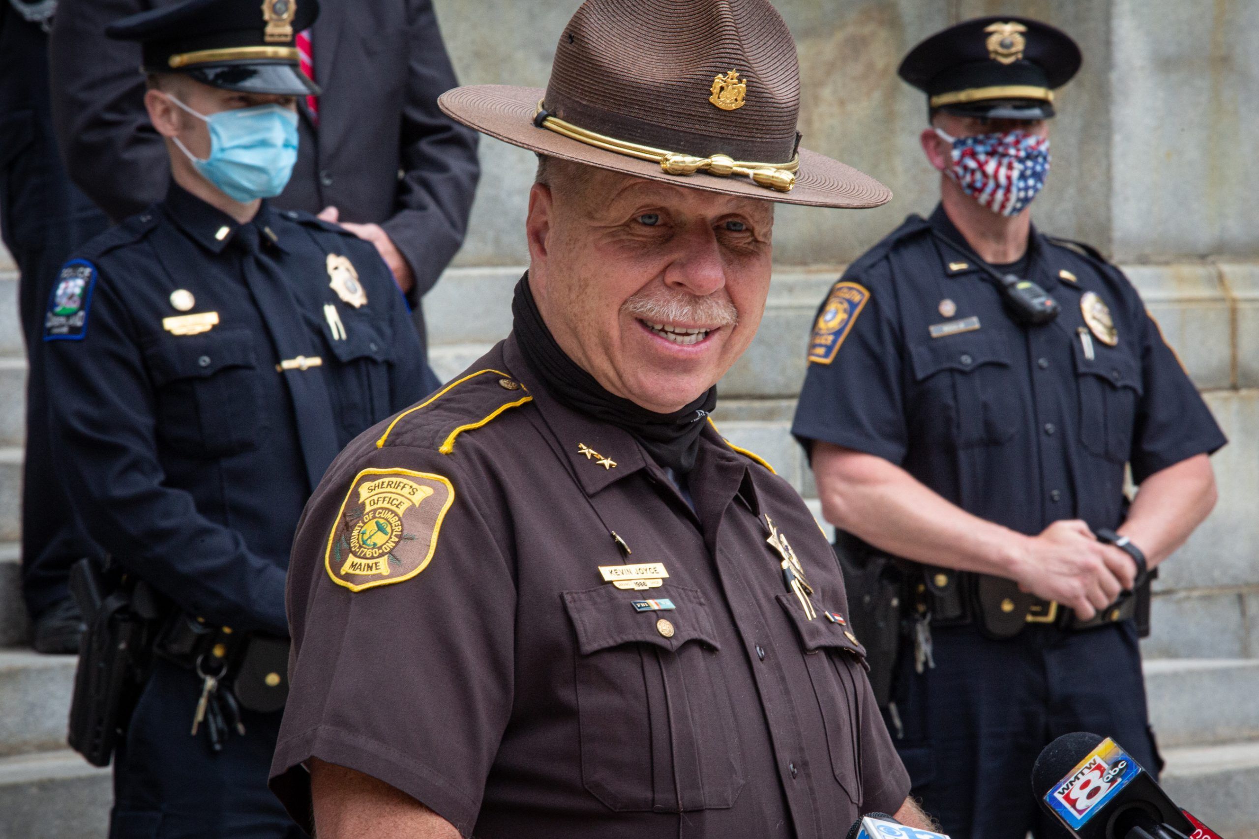 Cumberland County Sheriff Kevin Joyce speaks at a press conference outside Portland City Hall on June 3. Image by Troy R. Bennett / Bangor Daily News. United States, 2020.