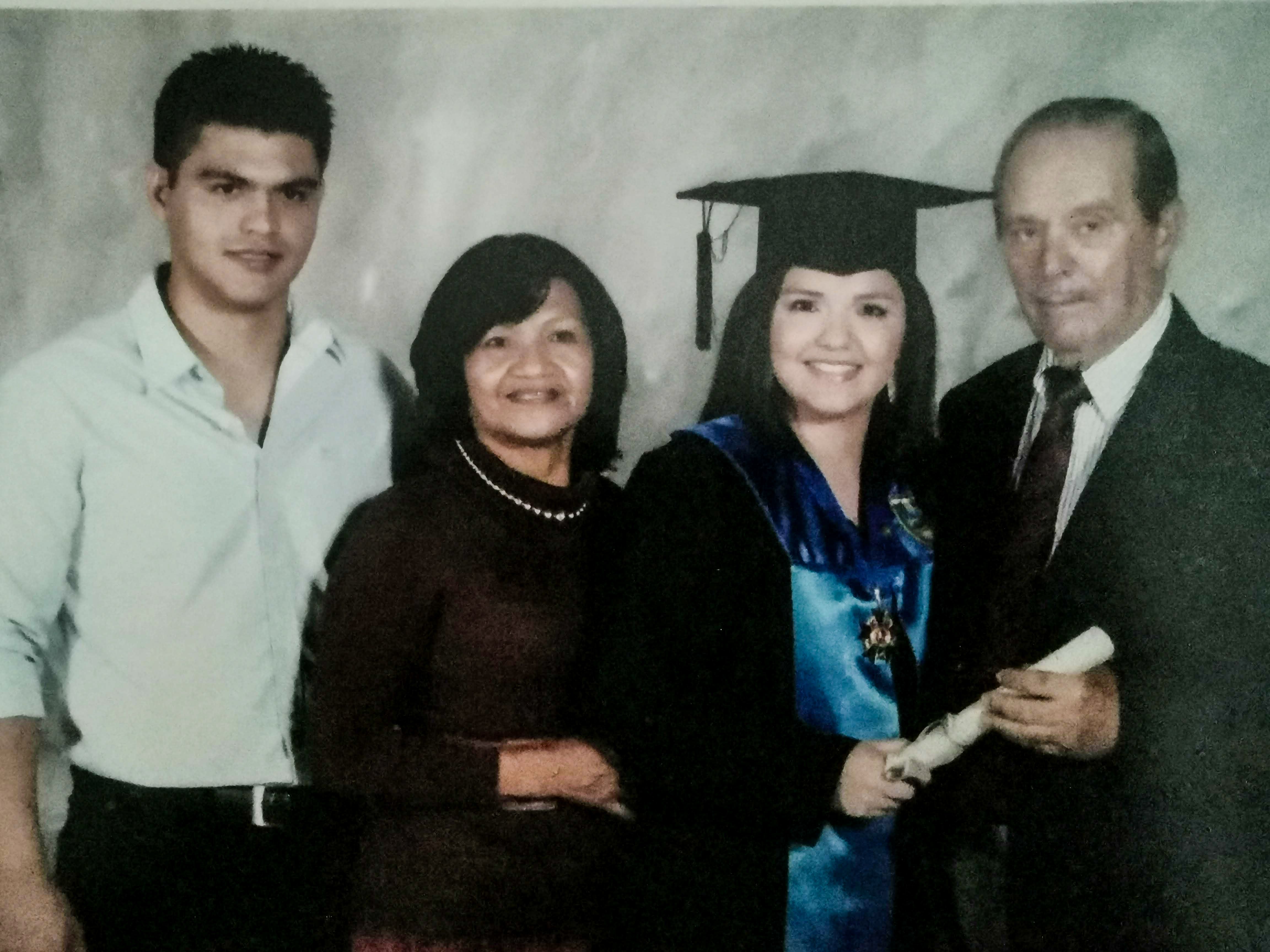 Neyla with her brother Javier, her mother Nilda, and her father Francisco at her graduation from Universidad Católica Andrés Bello de Guayana. She studied industrial engineering. Image courtesy of Neyla.