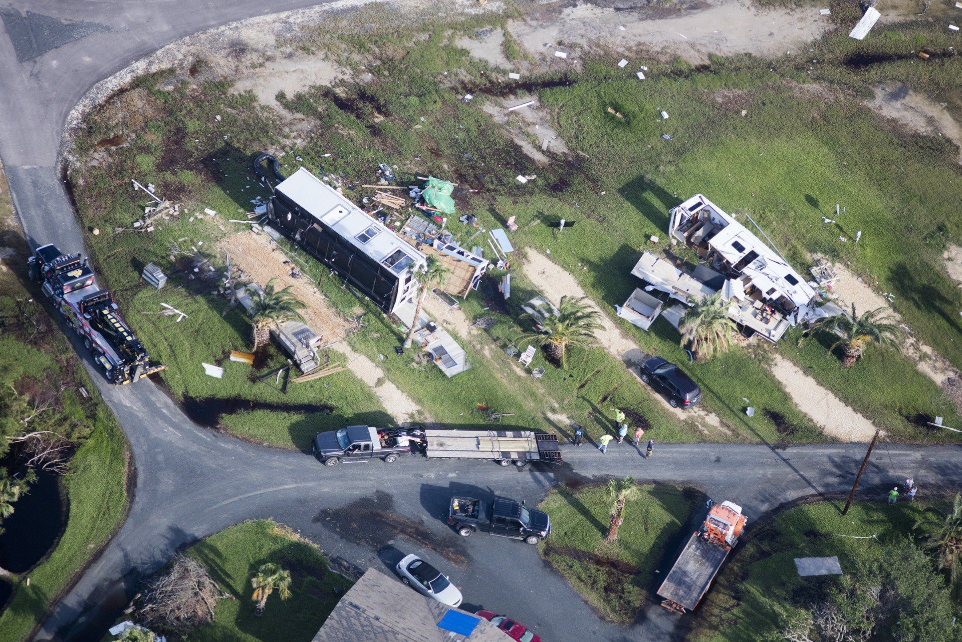 When Harvey made landfall in Rockport, Texas, powerful tornadoes appeared, ripping apart and overturning mobile homes. Image by Alex MacLean. United States, 2017. 