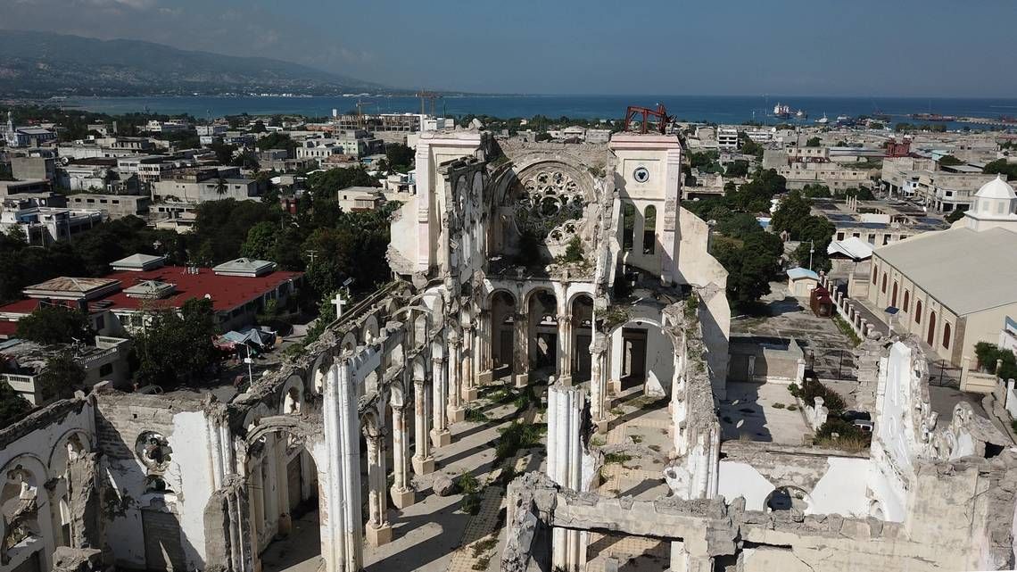 The Notre-Dame Cathedral in Port-au-Prince remains in ruins 10 years after the earthquake. Image by Jean Marc Hervé Abélard / Miami Herald. Haiti, 2019.
