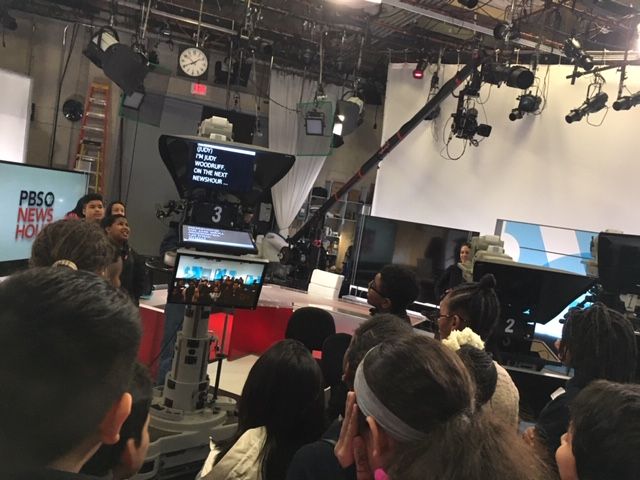 Students learn more about the people and equipment behind the news at PBS NewHour. Image by Fareed Mostoufi. United States, 2019. 