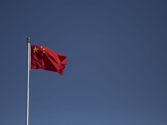 The Peoples Republic of China flag flies over Tiananmen Square on Friday, Sept. 22, 2017. Image by Kelsey Kremer. China, 2017.
