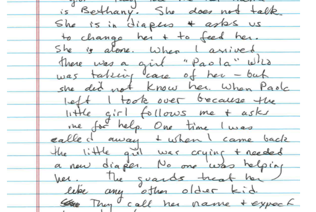 Katharine writes about the unattended two-year-old in detention with her. United States, 2018. 
