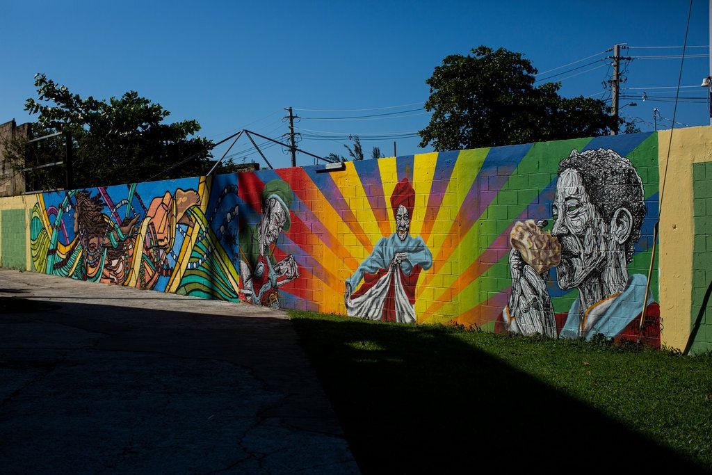 Murals at the Miguel Fuentes Pinet stadium in Loíza. Image by Erika P. Rodriguez / The New York Times. United States, 2020.
