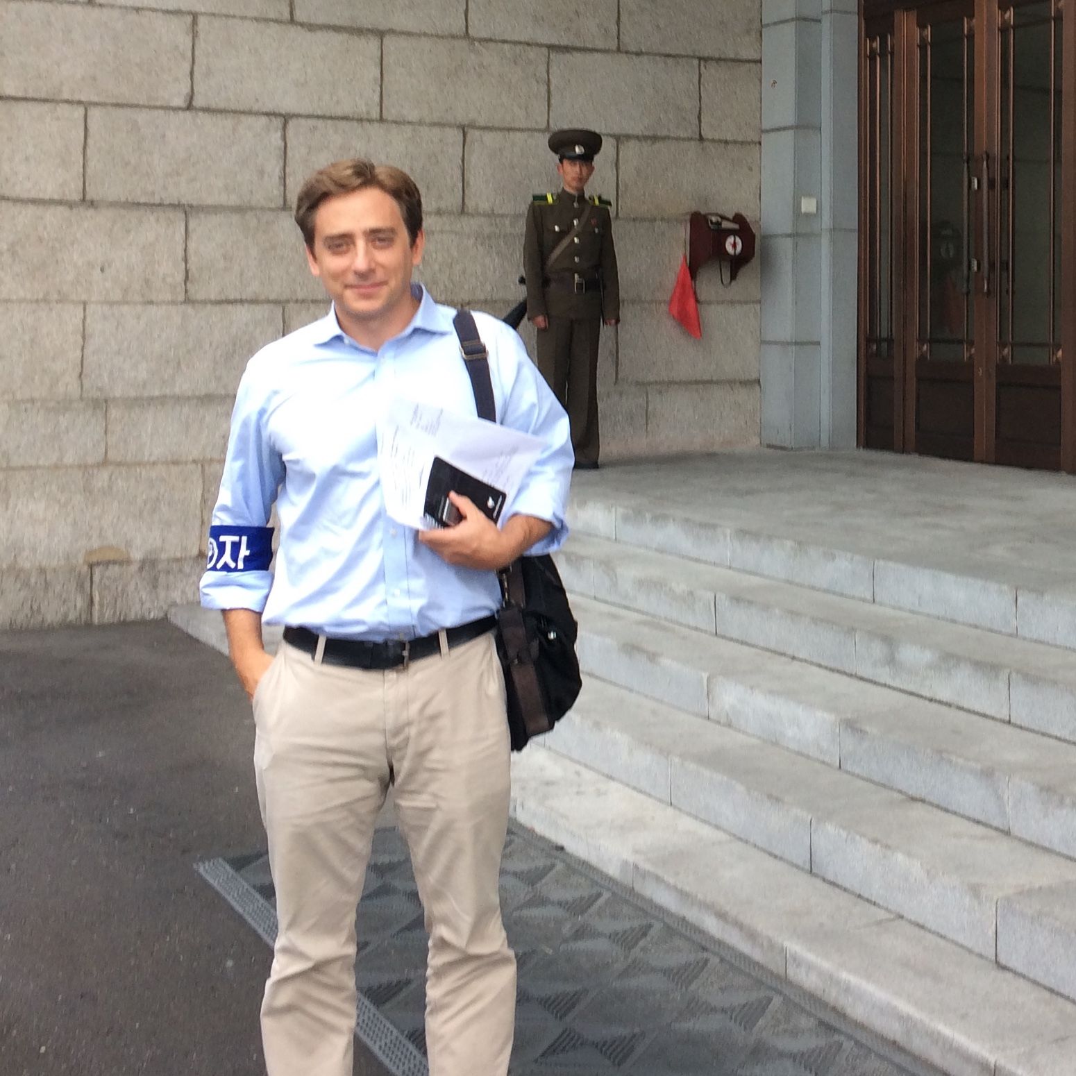 Evan Osnos at the Ministry of Foreign Affairs. Image by Max Pinckers. North Korea, 2017. 