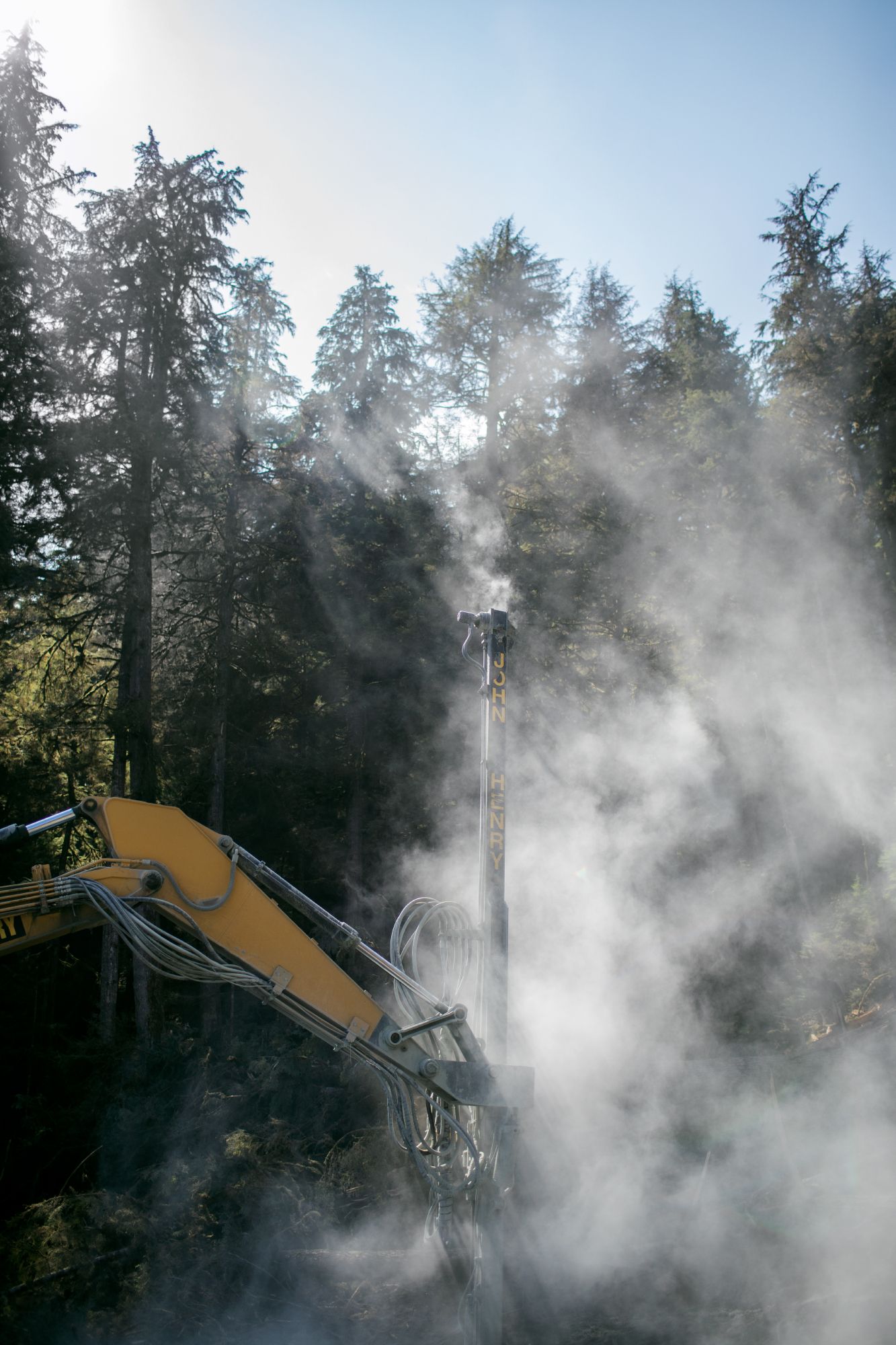 A blasting and road building team works at McKenzie Inlet, owned by the Sealaska Native Corporation. Image by Joshua Cogan. United States, 2019.