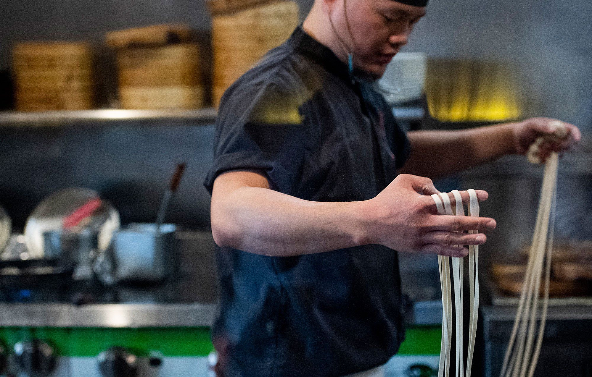 Tony Mao makes noodles at Everyday Noodles in Squirrel Hill. Image by Stephanie Chambers. United States, 2018. 