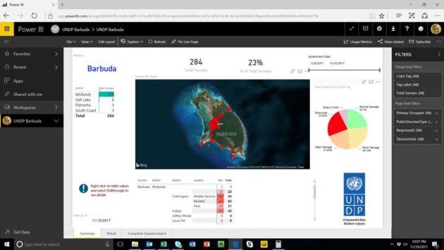 Data from the Building Damage Assessment App, shown in Microsoft Power BI. Screenshot courtesy GeekWire.