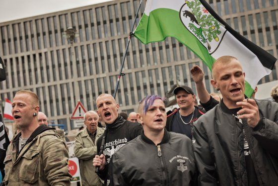 The anti-immigrant party Alternative for Germany, which won almost 13% of the vote in the Sept. 24 elections, has distanced itself from far-right protests like this one held in Berlin on Sept. 9. Image by Lynsey Addario. Germany, 2017.
