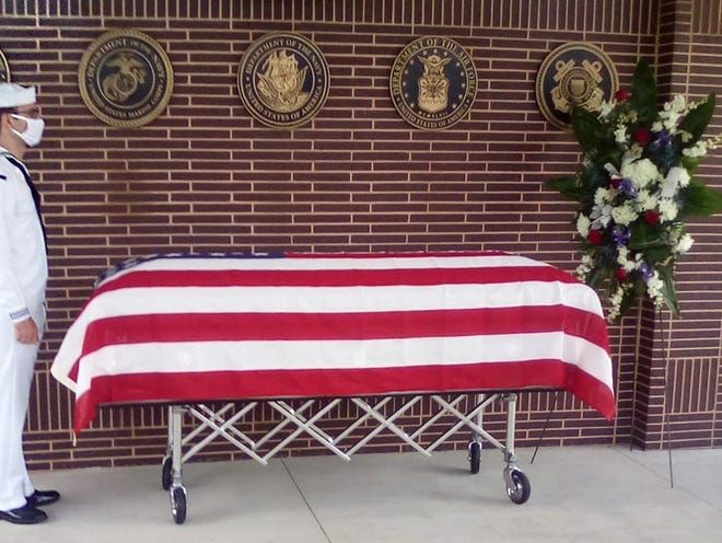 The military funeral of Navy veteran Albert Bender Jr., who died in the Mississippi State Veterans Home in Kosciusko after being tested positive for COVID-19, took place on June 9, 2020. Image courtesy of Marcy Mills/Special to Clarion Ledger. United States, 2020.
