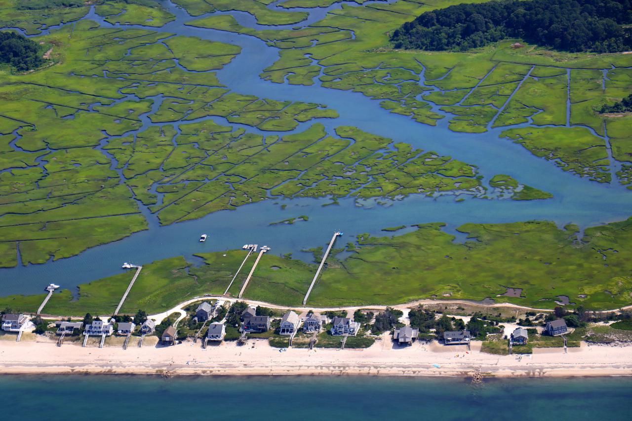 The salt marsh in Sandwich sits behind the homes on Spring Hill Beach. Image by John Tlumacki. United States, 2019.