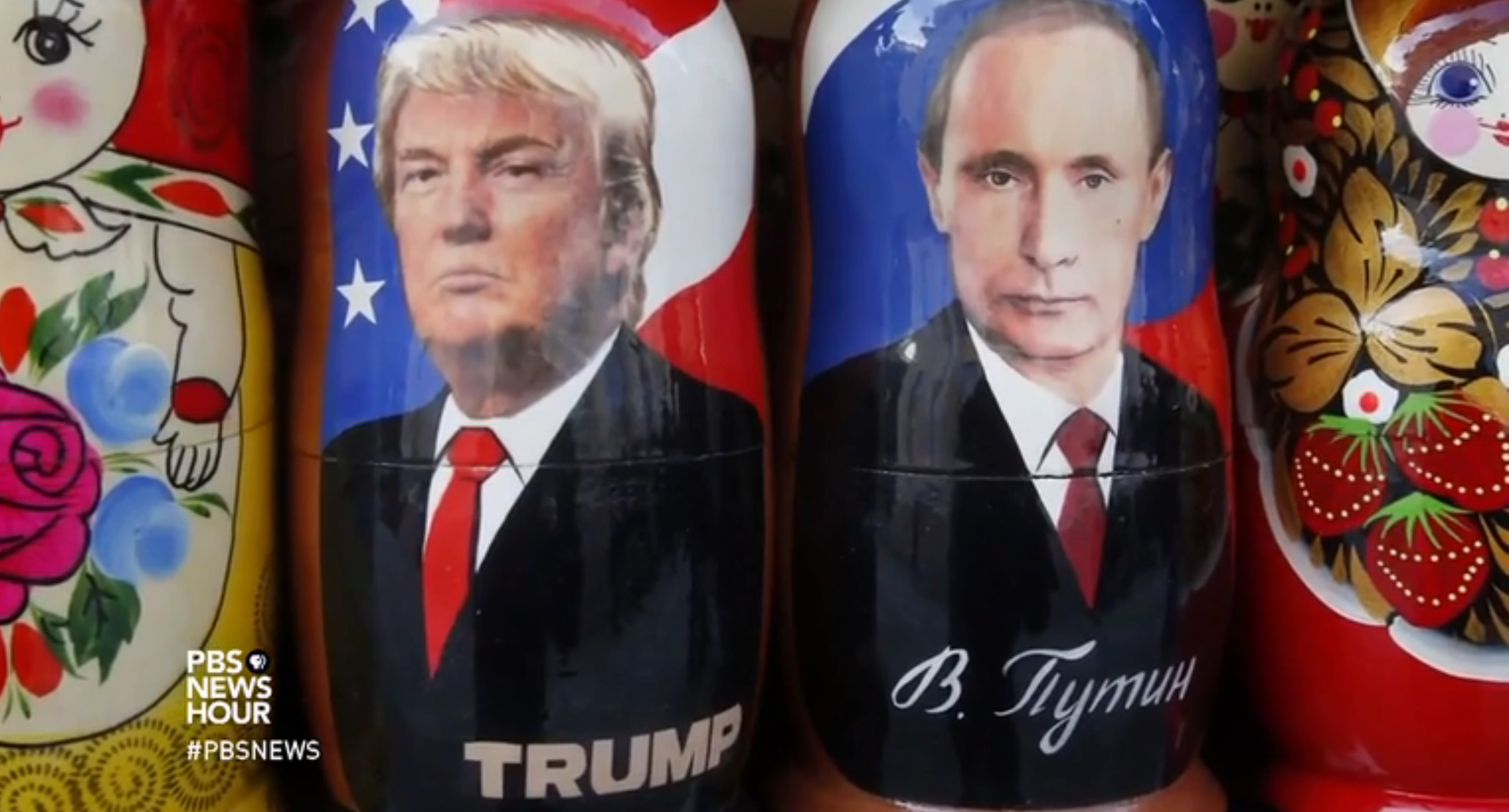 Trump and Putin Russian dolls. Image from PBS Newshour. Russia, 2017. 