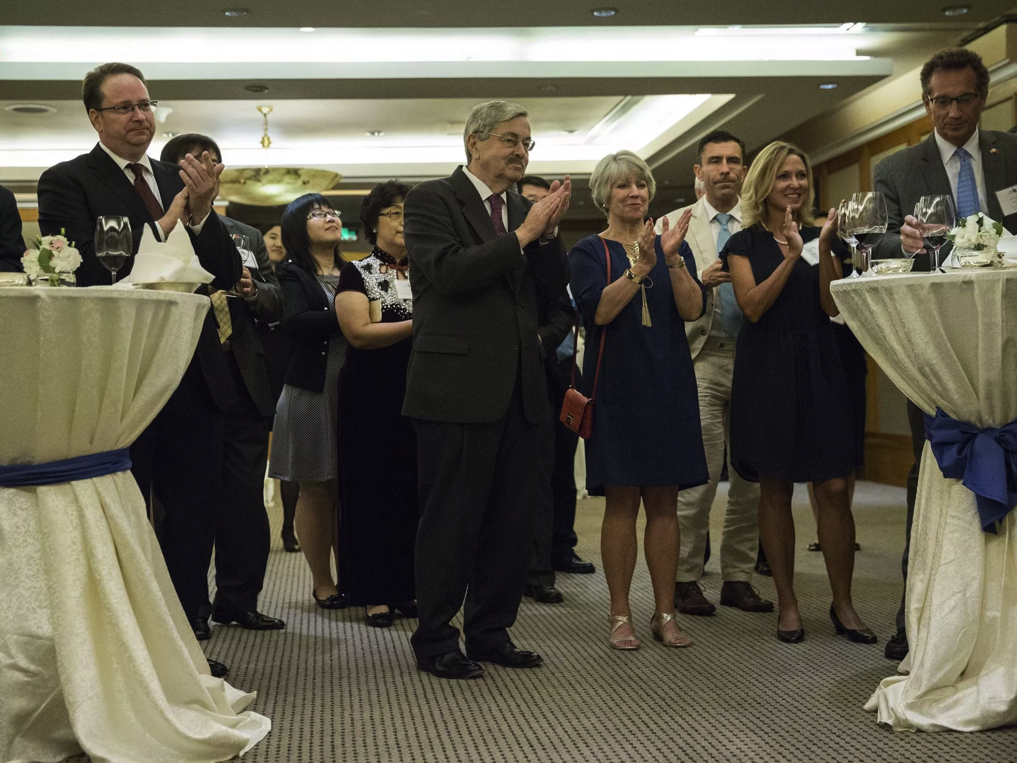 Terry Branstad, U.S. ambassador to China, with his wife Chris Branstad attend a reception hosted by the Iowa Sister States organization on Wednesday, Sept. 20, 2017, in Beijing, China. Image by Kelsey Kremer. China, 2017.