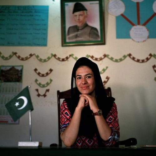 Bibi Raj, 22, principal of Outliers Girls School in Minawar, graduated with her master's degree in Education in 2018. She teaches biology and chemistry and hopes her students will attend college, even though some of them are already engaged to be married. Image by Sara Hylton/National Geographic. Pakistan, 2019.