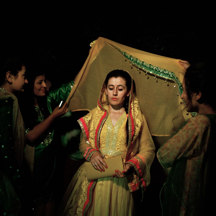 An Ismaili bride participates in one of many marriage rituals in the Hunza valley. This bride is marrying for love rather than by family arrangement. Image by Sara Hylton/National Geographic. Pakistan, 2019.