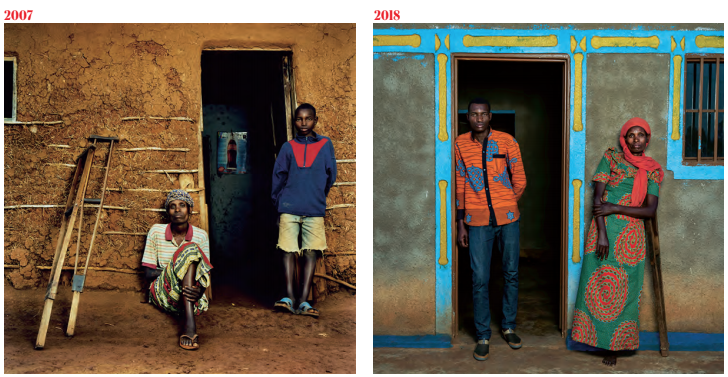 Bernadette and Faustin in 2007 and 2018. Image by Jonathan Torgovnik. Rwanda, 2007 and 2018.