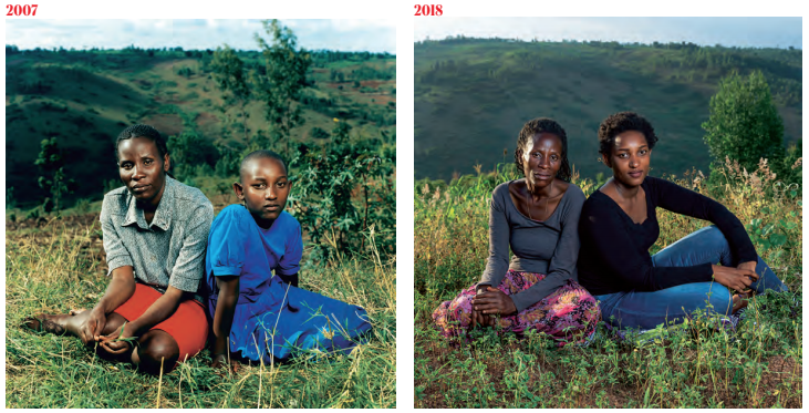 Justine and Alice 2007 and 2018. Image by Jonathan Torgovnik. Rwanda, 2007 and 2018.