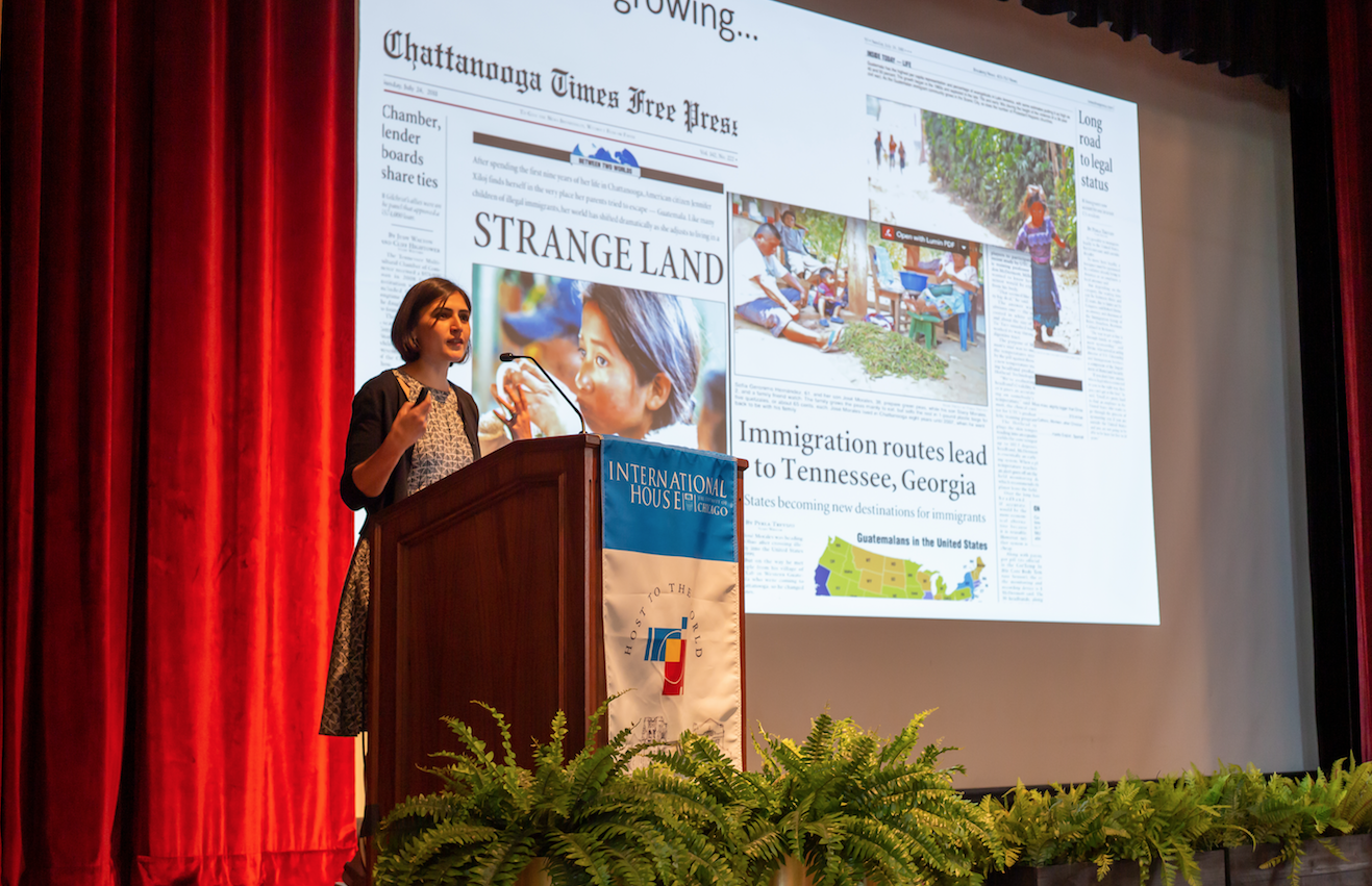 Pulitzer Center grantee Perla Trevizo speaks about her reporting on migration from Central America to the U.S. Image by Claire Seaton. United States, 2019.