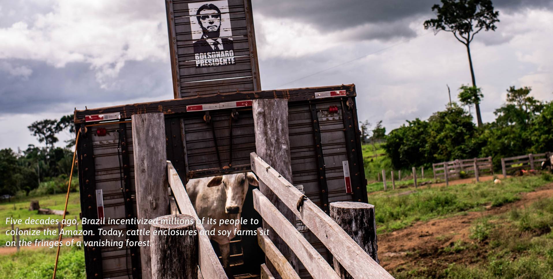 Five decades ago, Brazil incentivized millions of its people to colonize the Amazon. Today, cattle enclosures and soy farms sit on the fringes of a vanishing forest. Image by Sebastián Liste. Brazil, 2019.