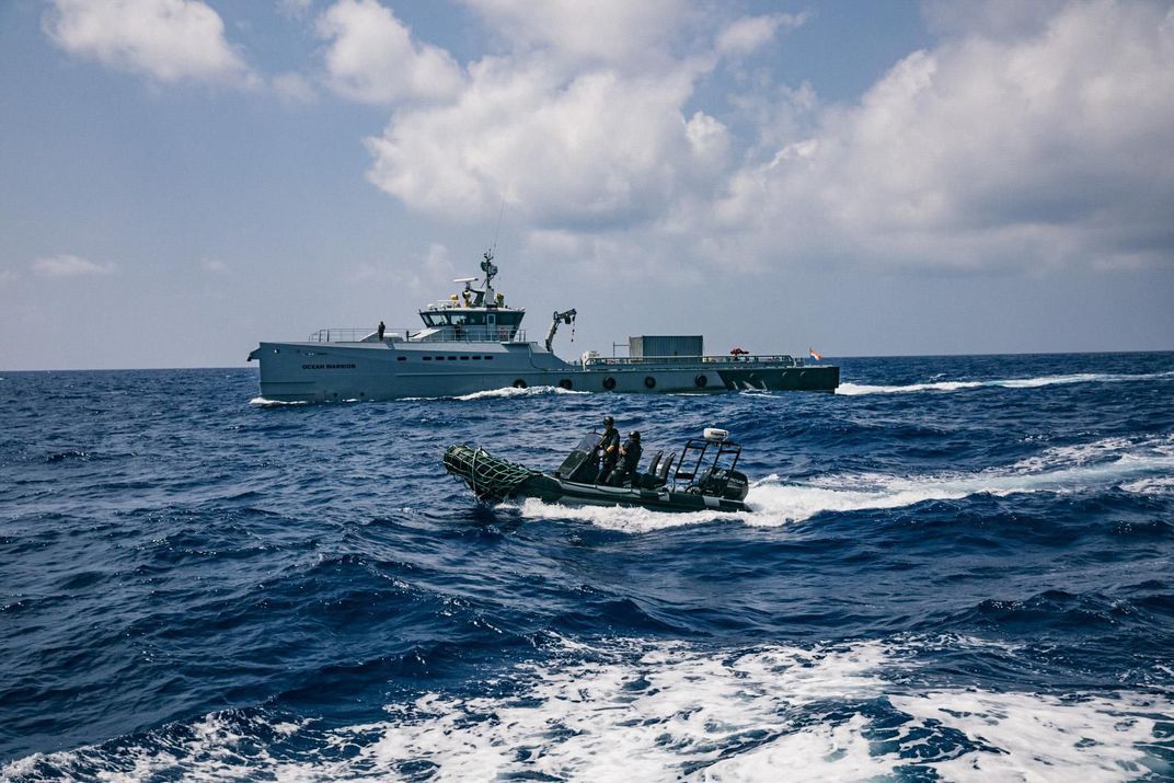 Ocean Warrior and a small boat in action off Tanzania. Image by Jax Oliver/Sea Shepherd. Tanzania, 2018.